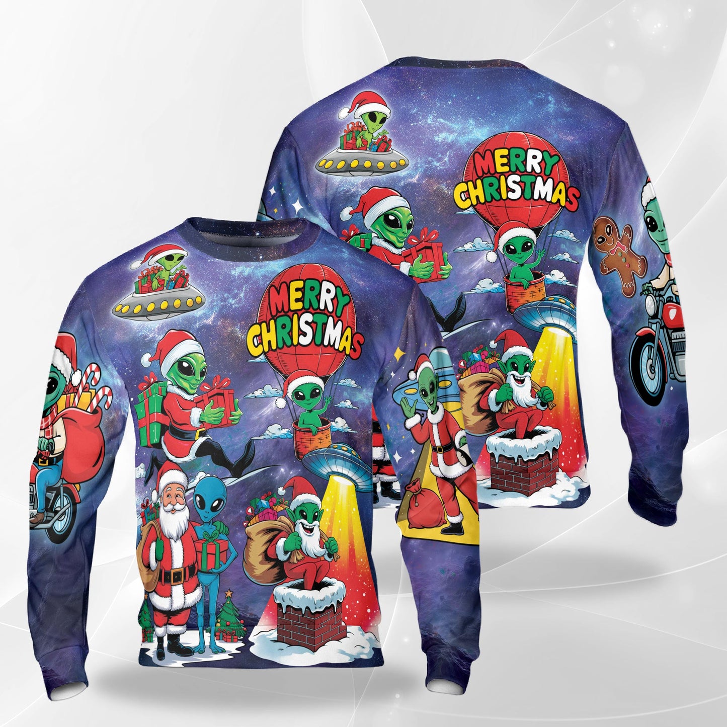 Netecom Extraterrestrial Santa Sweatshirt 3D All Over Print, Space Christmas Design, Crewneck Pullover for Costume Party