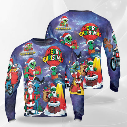 Netecom Extraterrestrial Santa Sweatshirt 3D All Over Print, Space Christmas Design, Crewneck Pullover for Costume Party