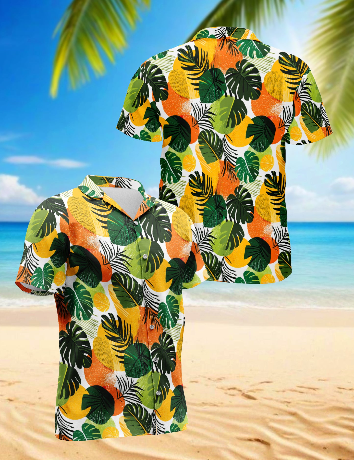 Netecom Tropical Leaf Pattern Hawaiian Shirt for Men, Abstract Jungle Botanical Print Button Down Shirt