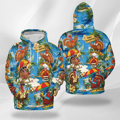 Netecom Turkey Happy Thanksgiving Print Hoodie with Front Pocket, All Over Graphic Funny Turkey Sweatshirt Unisex Casual