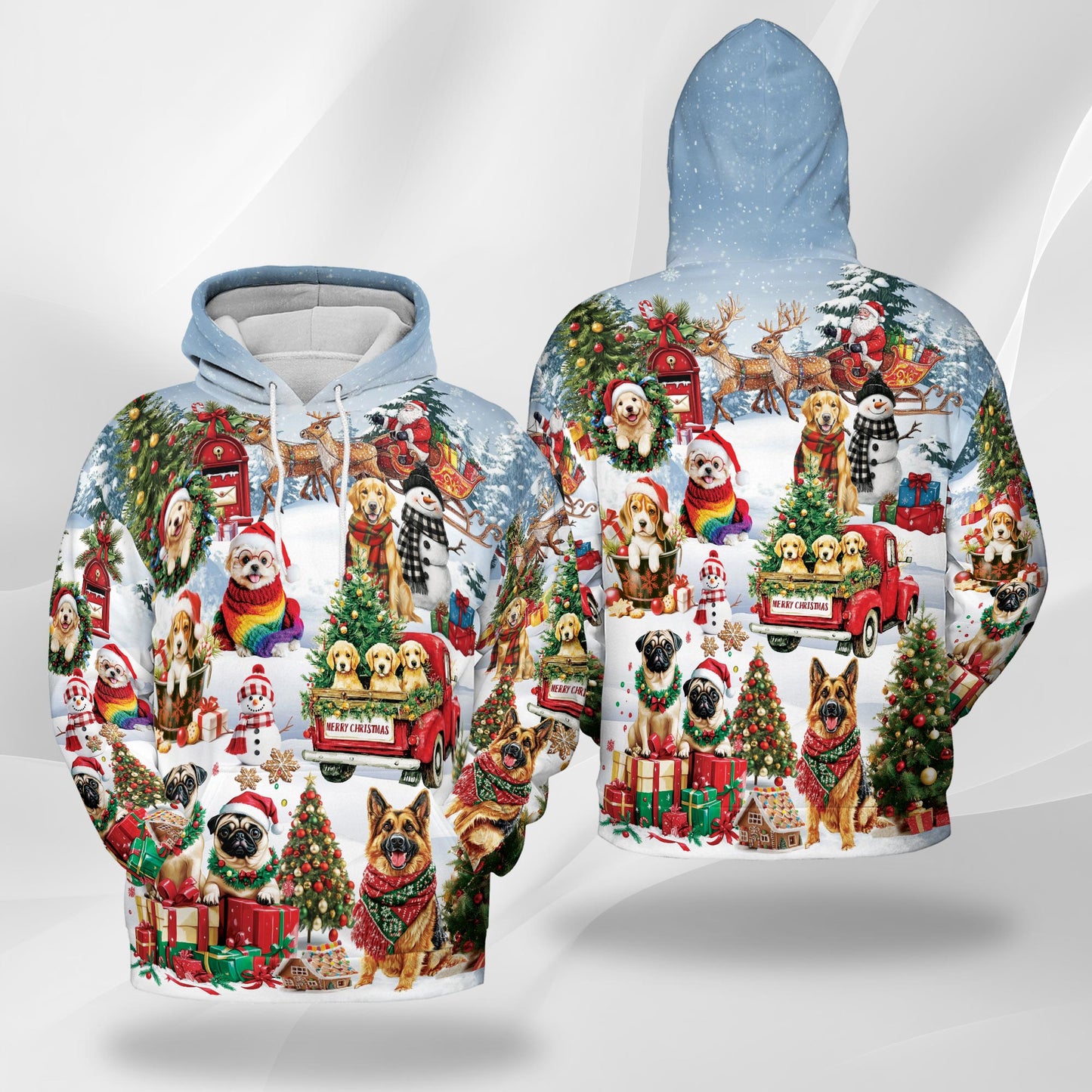 Netecom Christmas Dogs Print Hoodie with Front Pocket, All Over Cute Pet Holiday Graphic Sweatshirt Unisex Casual