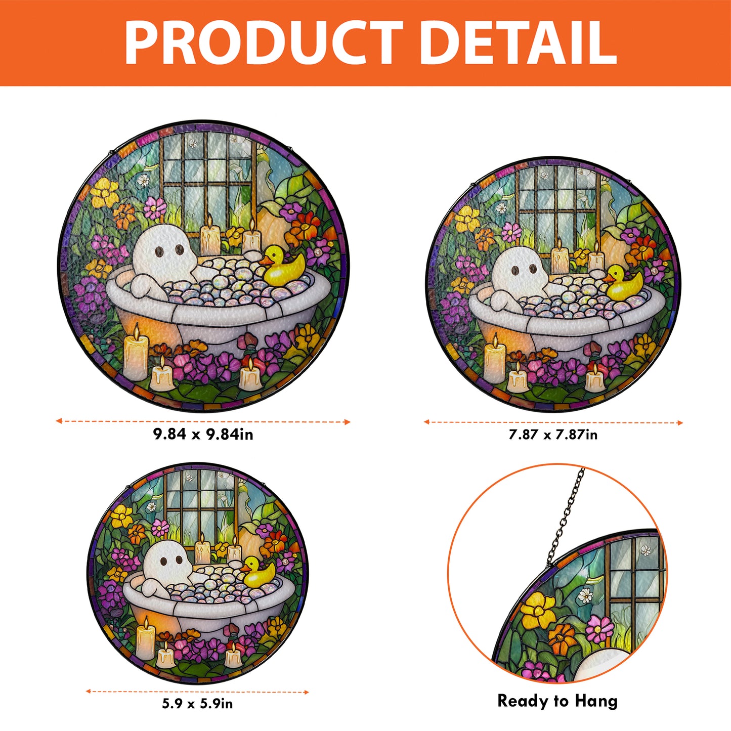 Netecom Charming Ghost in Bathtub Stained Glass Sun Catcher – Quirky Decorative Ornament, Perfect Gift for Fun and Whimsy