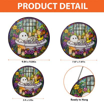 Netecom Charming Ghost in Bathtub Stained Glass Sun Catcher – Quirky Decorative Ornament, Perfect Gift for Fun and Whimsy