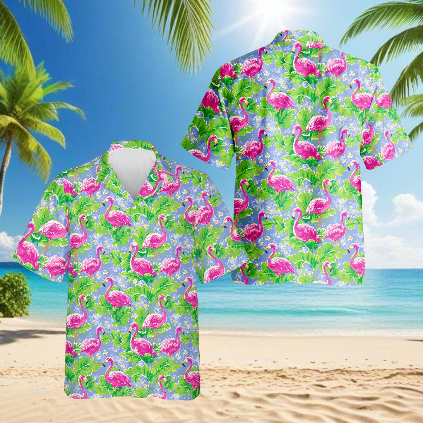 Netecom Watercolor Tropical Flamingo Hawaiian Shirt for Men, Pink Bird Summer Button Down Short Sleeve Beach Shirt