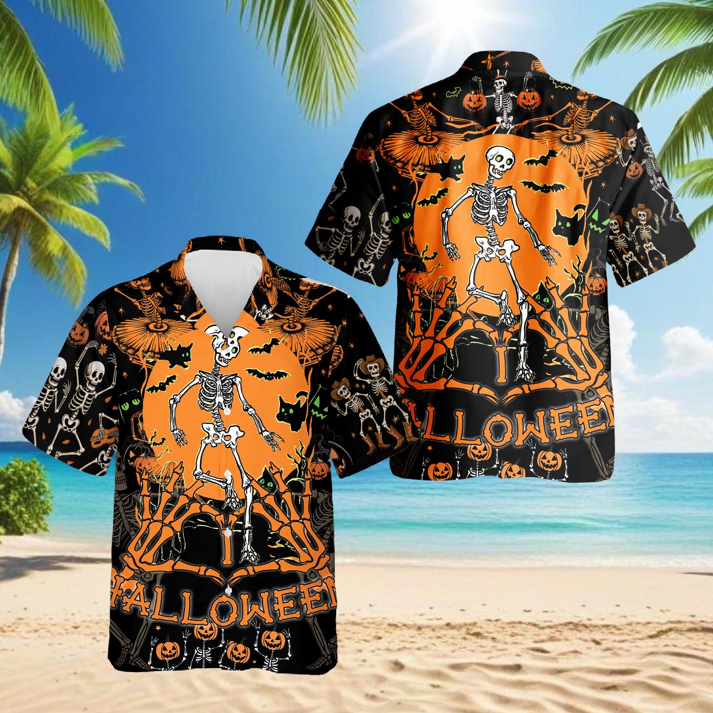 Netecom Dancing Ghost Halloween Hawaiian Shirt for Men, Scary Dancing Skeleton Button Down Summer Beach Shirts