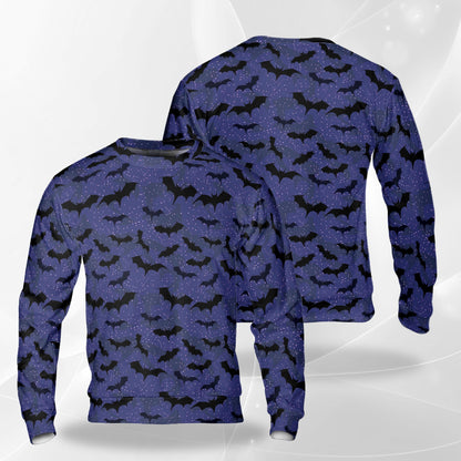 Netecom Halloween Bat Pattern Sweatshirt 3D All Over Print, Spooky Night Outfit, Crewneck Pullover for Costume Party