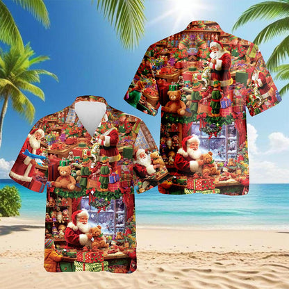 Netecom Santa Claus Workshop Hawaiian Shirt for Men Women, Festive Christmas Holiday Button Down Summer Beach Shirt, S-5XL