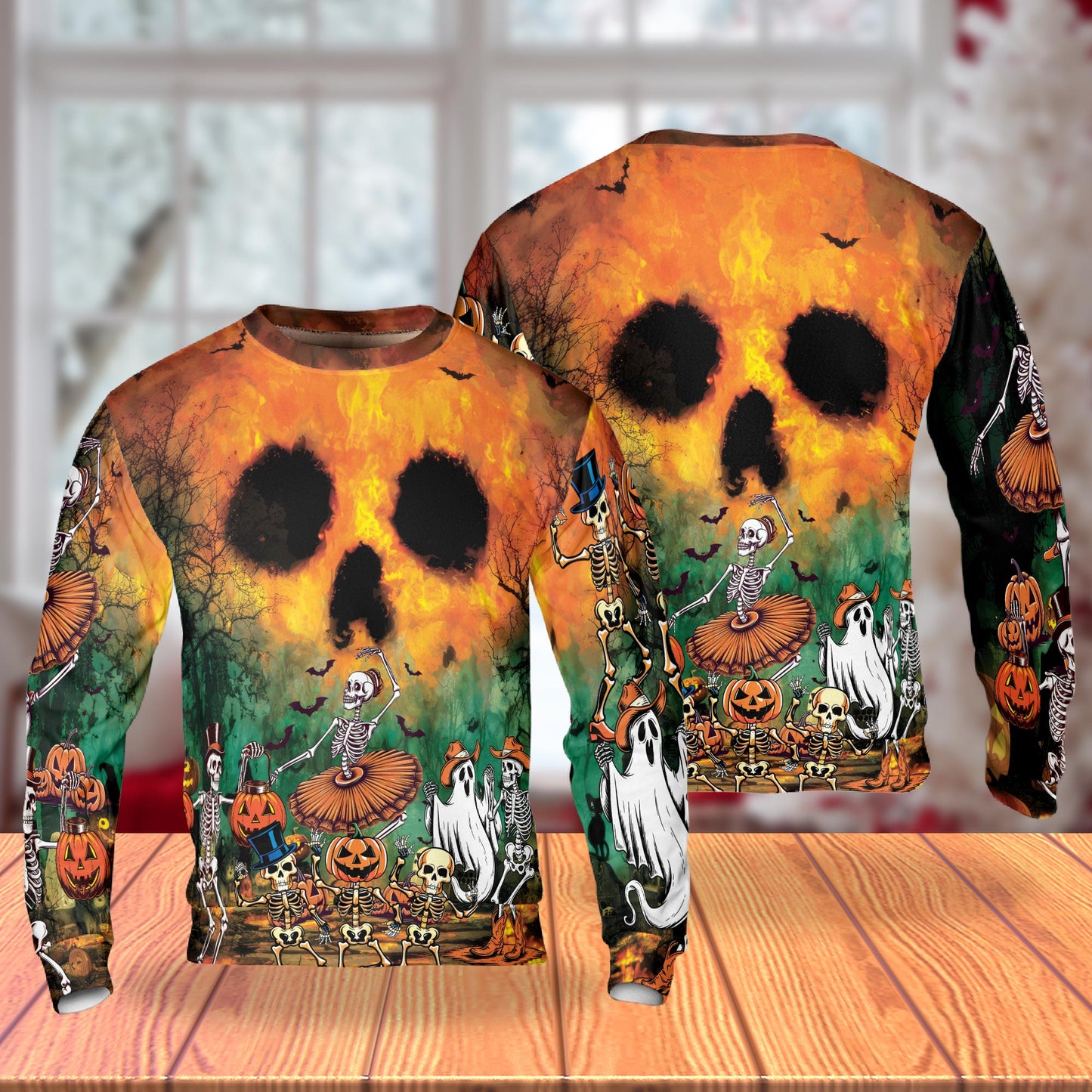 Netecom Halloween Skeleton Party Sweatshirt 3D All Over Print – Unisex Crewneck Pullover, Lightweight Fleece Casual Outfit