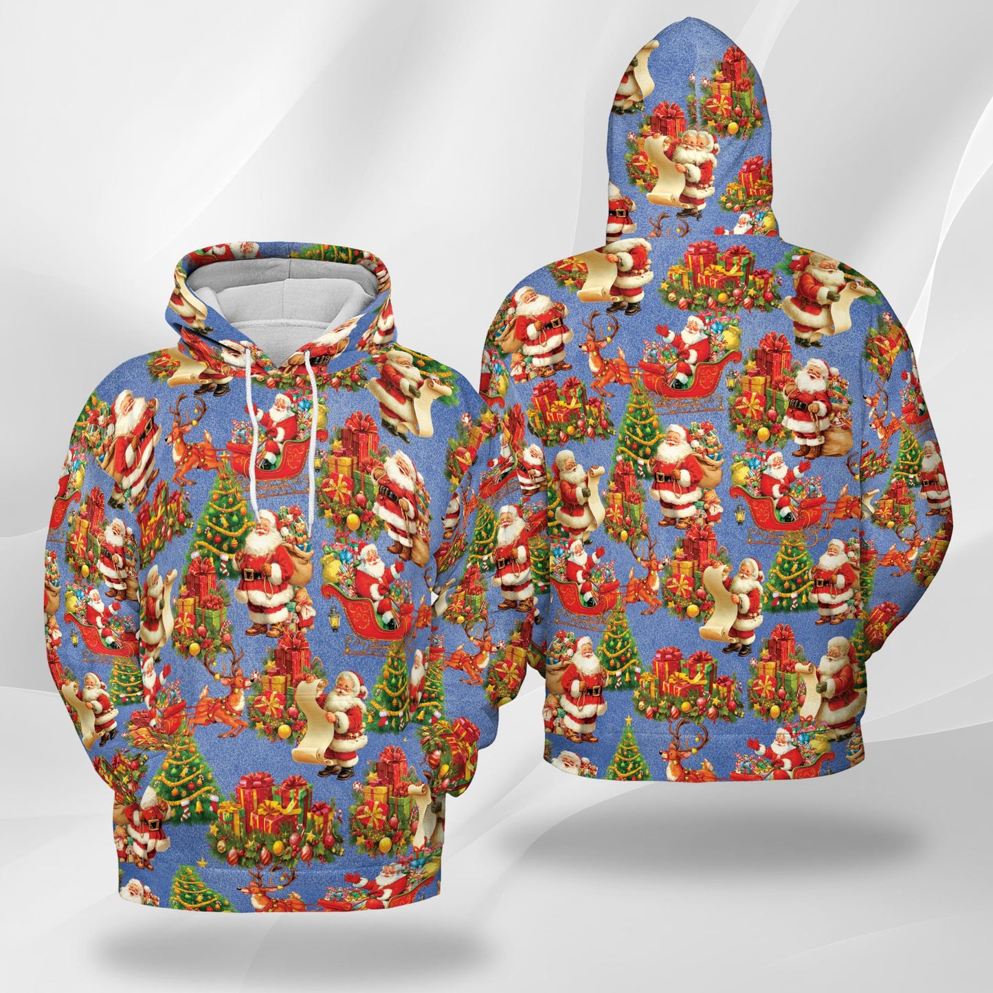 Netecom Santa Claus Christmas Night Print Hoodie with Front Pocket, All Over Vintage Xmas Graphic Sweatshirt Unisex Casual