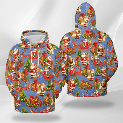 Netecom Santa Claus Christmas Night Print Hoodie with Front Pocket, All Over Vintage Xmas Graphic Sweatshirt Unisex Casual