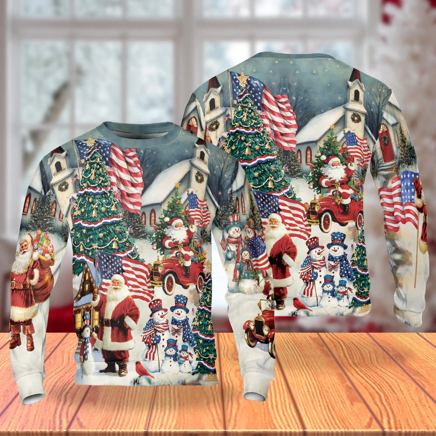 Vintage American Santa Christmas Sweatshirt, 3D All Over Print Retro Holiday Crewneck Pullover for Men Women, Santa Lover Gift - Netecom