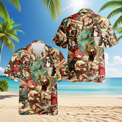 Netecom Merry Christmas Santa Claus Hawaiian Shirt for Men, Retro Holiday Button Down Summer Beach Short Sleeve Shirts, S-5XL