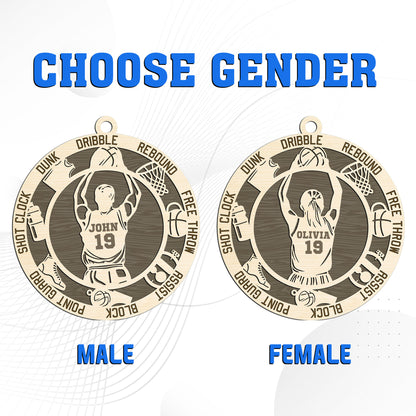 Netecom Custom Basketball Ornament – Personalized Wooden Ornament with Player Name & Action Terms