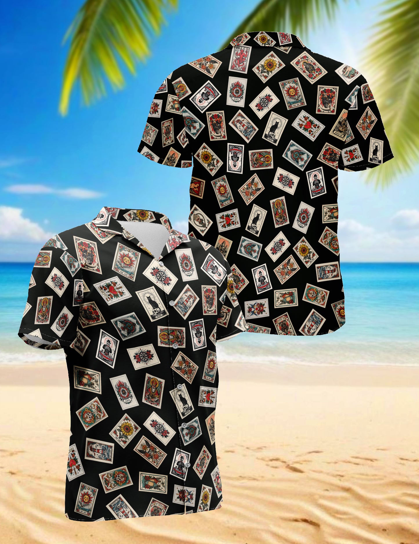Netecom Tarrot Card Hawaiian Shirt for Men, Tarrot Player Lover Gifts, Button Down Summer Beach Short Sleeve Shirts