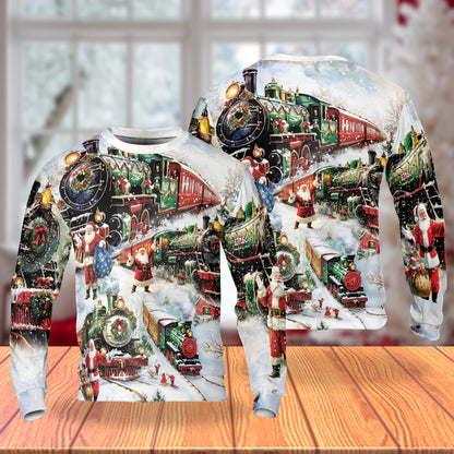 Netecom Christmas Santa Locomotive Sweatshirt 3D All Over Print – Unisex Crewneck Pullover, Lightweight Fleece Casual Outfit