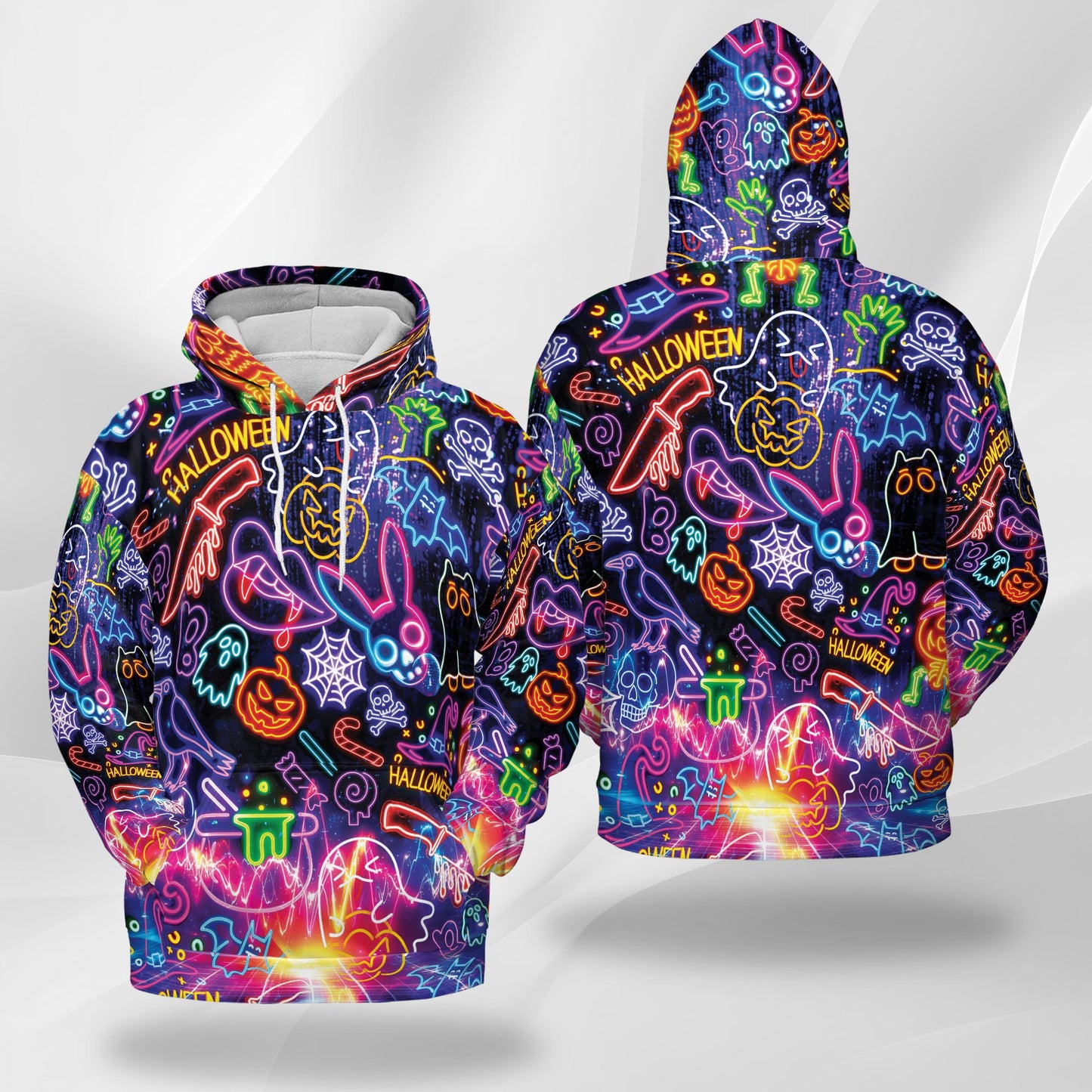 Netecom Black Cat Pumpkin Halloween 3D Print Hoodie with Front Pocket, All Over Graphic Animal Ghost Sweatshirt Unisex Casual