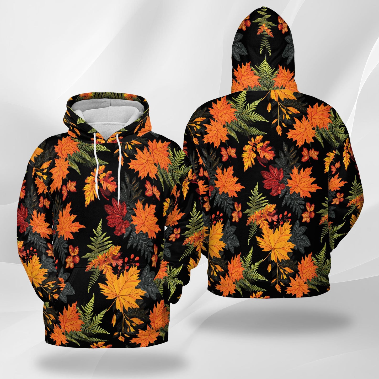 Netecom Happy Thanksgiving Print Hoodie with Front Pocket, All Over Graphic Fall Leaves Pumpkin Sweatshirt Unisex Casual