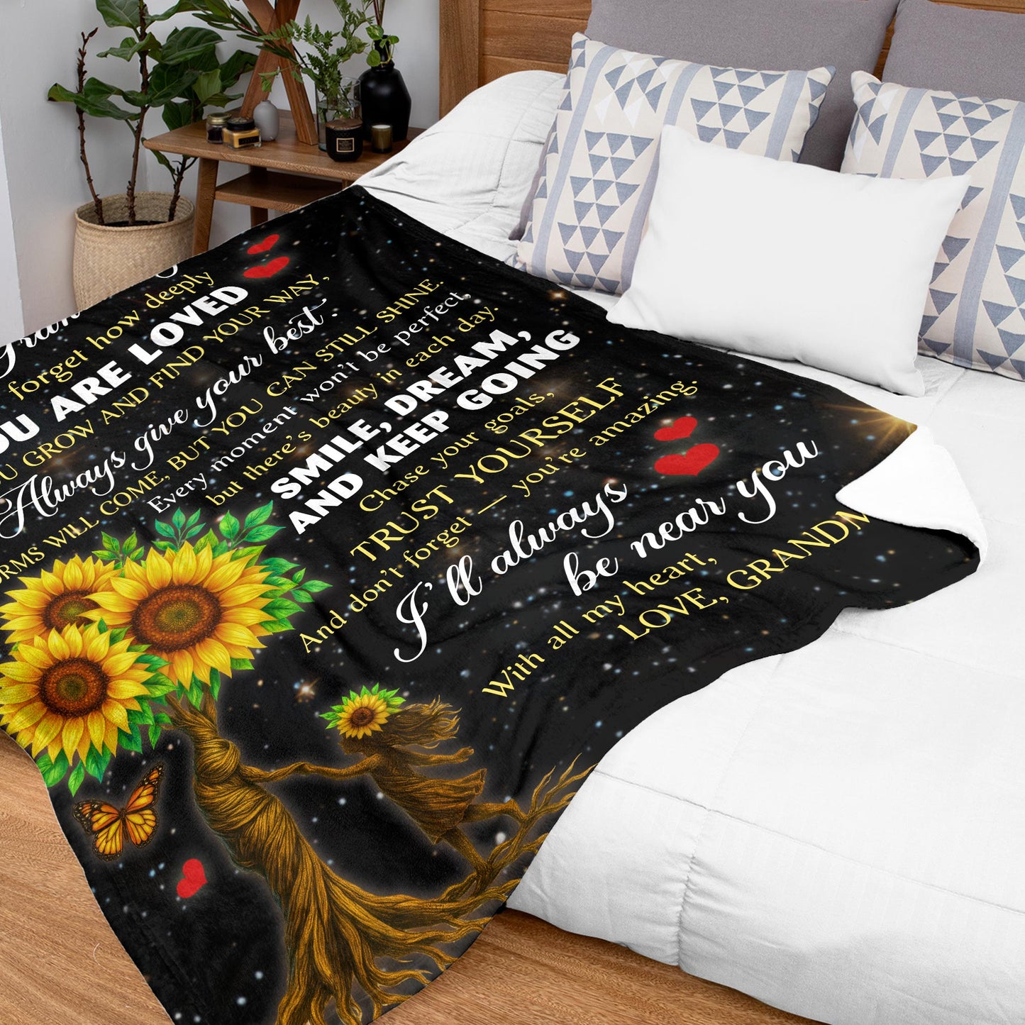 Netecom Personalized To My Granddaughter Blanket from Grandma and Grandpa, Sunflower & Galaxy Starry Night Throw Blanket for Couch, Bed or Sofa, Birthday Gift for Granddaughter, Christmas, Graduation