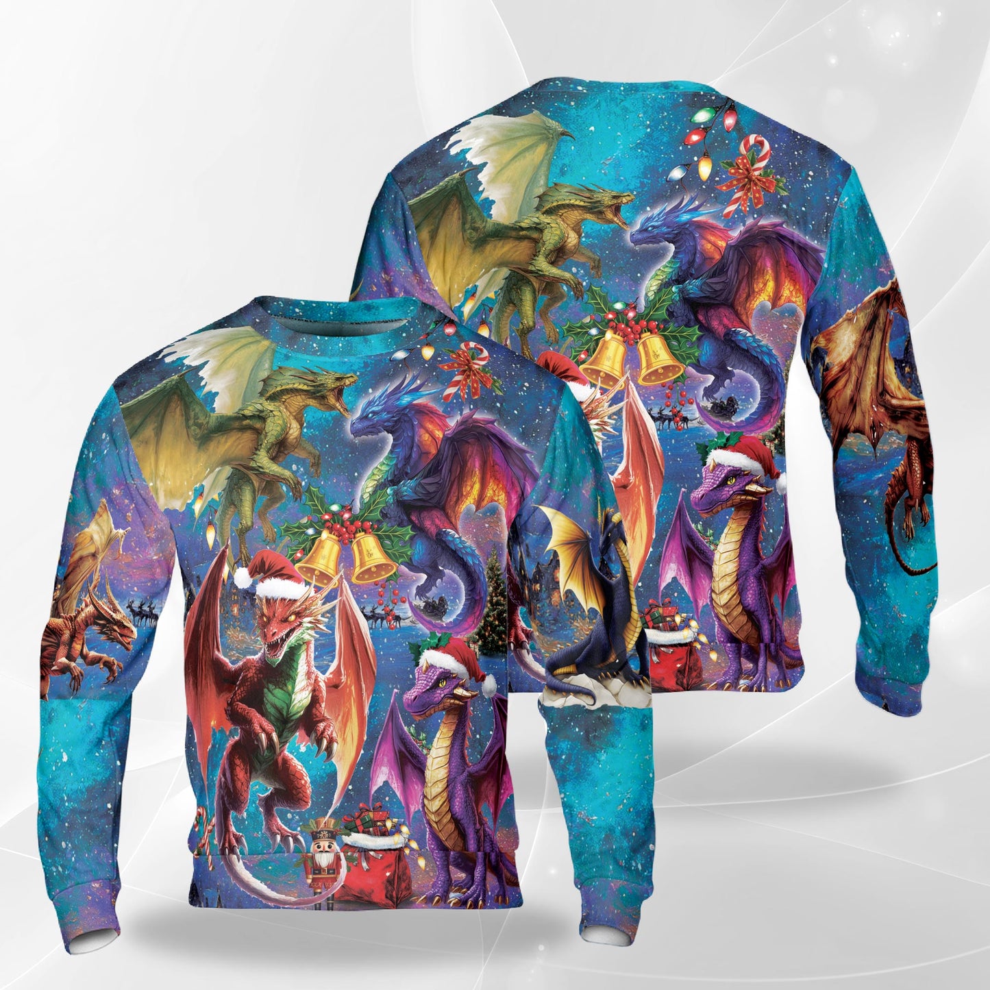 Netecom Dragon Christmas Sweatshirt 3D All Over Print, Mythical Creatures Holiday, Crewneck Pullover for Costume Party