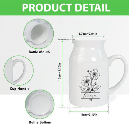 Netecom Custom Birth Month Flower Ceramic Vase with Name Personalization, Minimalist Floral Jug, Perfect Gift for Birthday