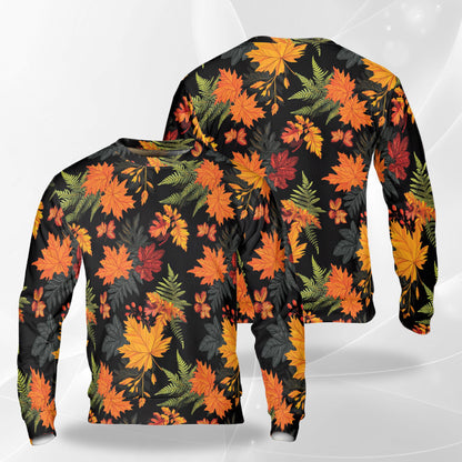 Netecom Vintage Autumn Maple Leaves Sweatshirt 3D All Over Print, Fall Season Outfit, Crewneck Pullover for Costume Party