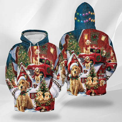 Netecom Golden Retriever Christmas Print Hoodie with Front Pocket, Dog Lover Gift, All Over Graphic Sweatshirt Unisex Casual