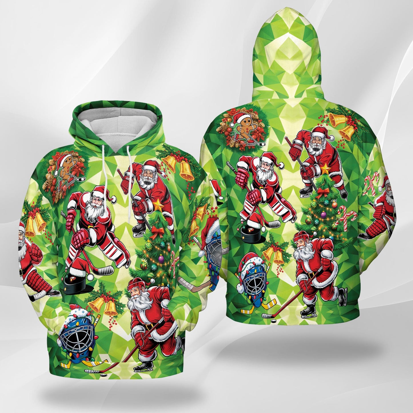 Netecom Santa Claus Ice Hockey Christmas Print Hoodie with Front Pocket, All Over Sports Graphic Sweatshirt Unisex Casual