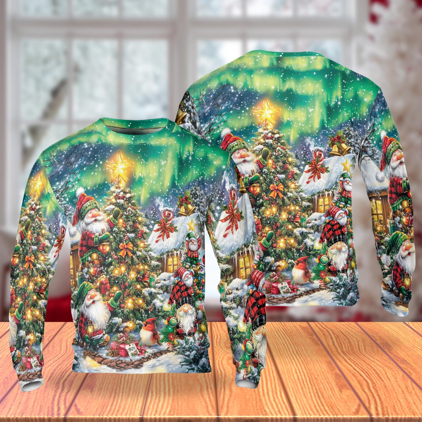 Netecom Funny Christmas Santa Gnome Sweatshirt 3D All Over Print– Unisex Crewneck Pullover, Lightweight Fleece Casual Outfit
