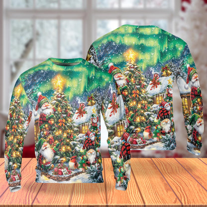 Netecom Funny Christmas Santa Gnome Sweatshirt 3D All Over Print– Unisex Crewneck Pullover, Lightweight Fleece Casual Outfit