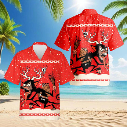 Netecom Krampus Christmas Hawaiian Shirt for Men Women, Demon Santa Print Button Down Summer Beach Short Sleeve Shirts, S-5XL