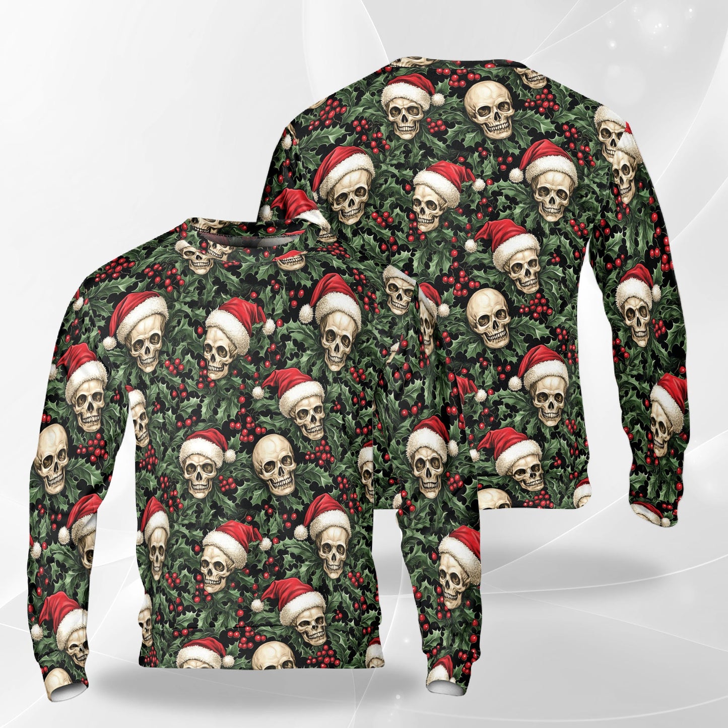 Netecom Santa Clause Skull Christmas Sweatshirt 3D All Over Print, Gothic Style, Crewneck Pullover for Costume Party