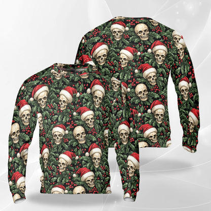 Netecom Santa Clause Skull Christmas Sweatshirt 3D All Over Print, Gothic Style, Crewneck Pullover for Costume Party