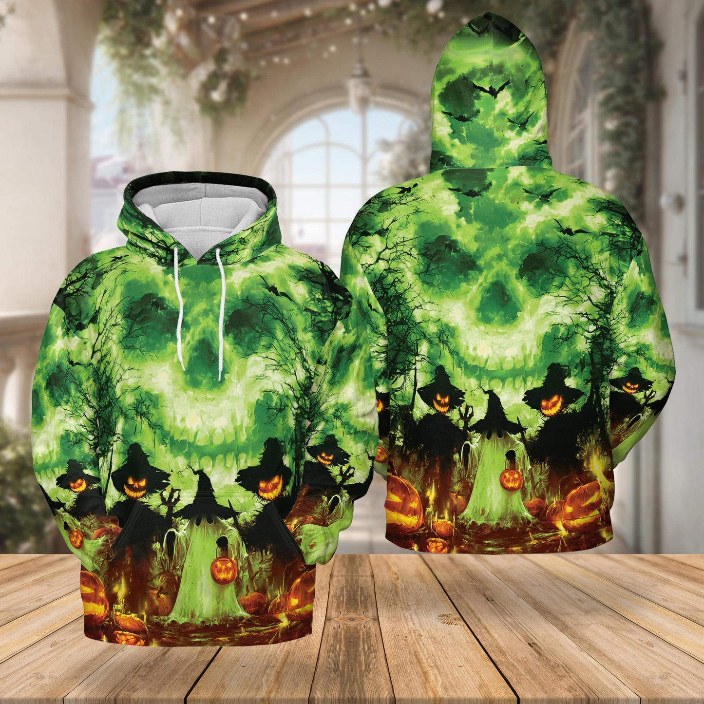 Netecom Halloween Ghost 3D Print Hoodie with Front Pocket, All Over Graphic Pumpkins Skull Sweatshirt Unisex Casual
