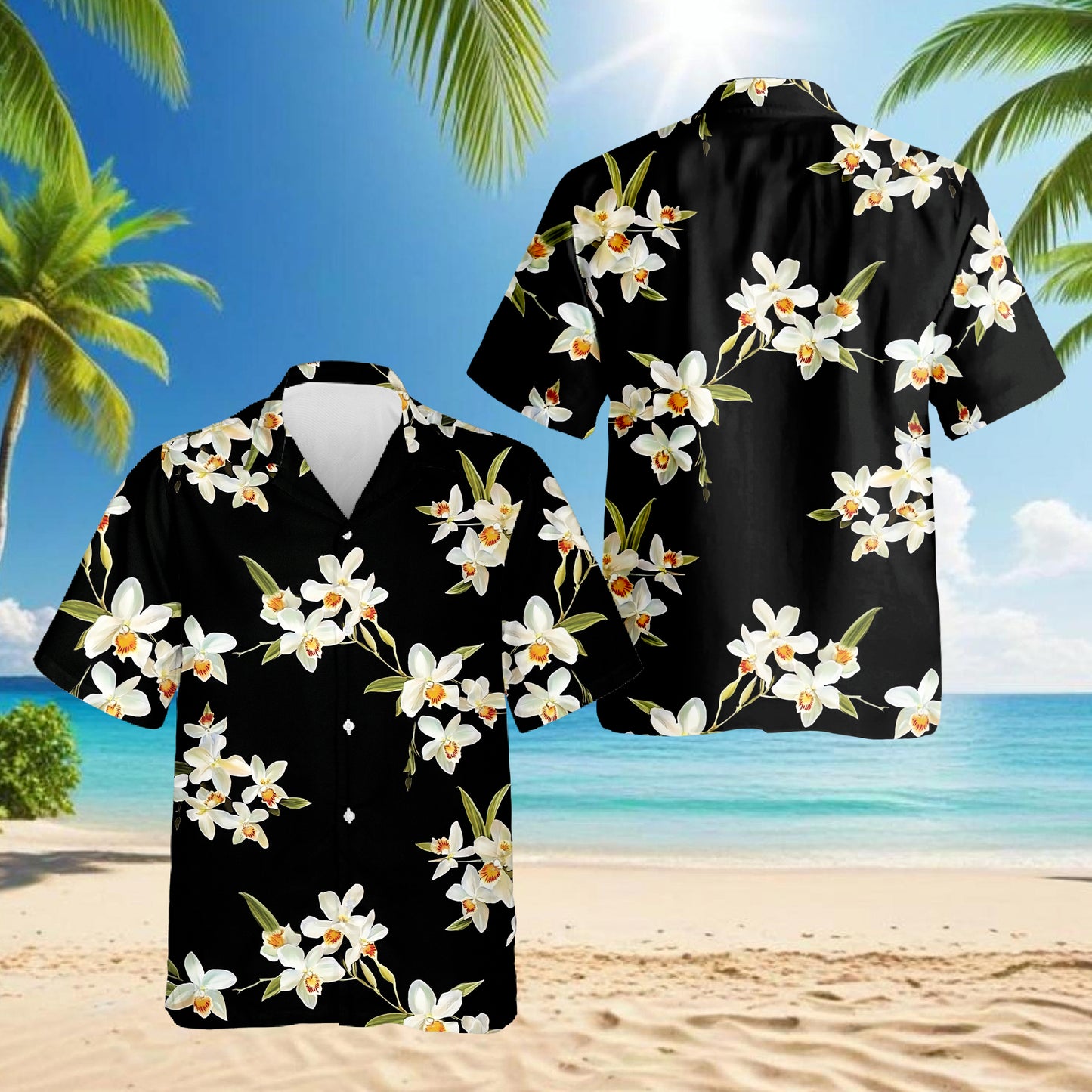 Netecom Orchid Hawaiian Shirt for Men, Floral Lover Gifts, Flower Button Down Summer Beach Shirt