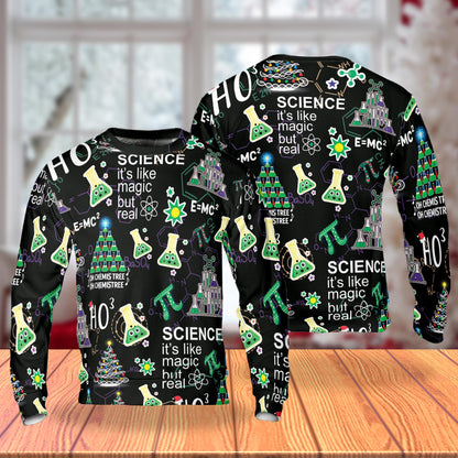 Netecom Vintage Christmas Chemistry Sweatshirt 3D All Over Print– Unisex Crewneck Pullover, Lightweight Fleece Casual Outfit