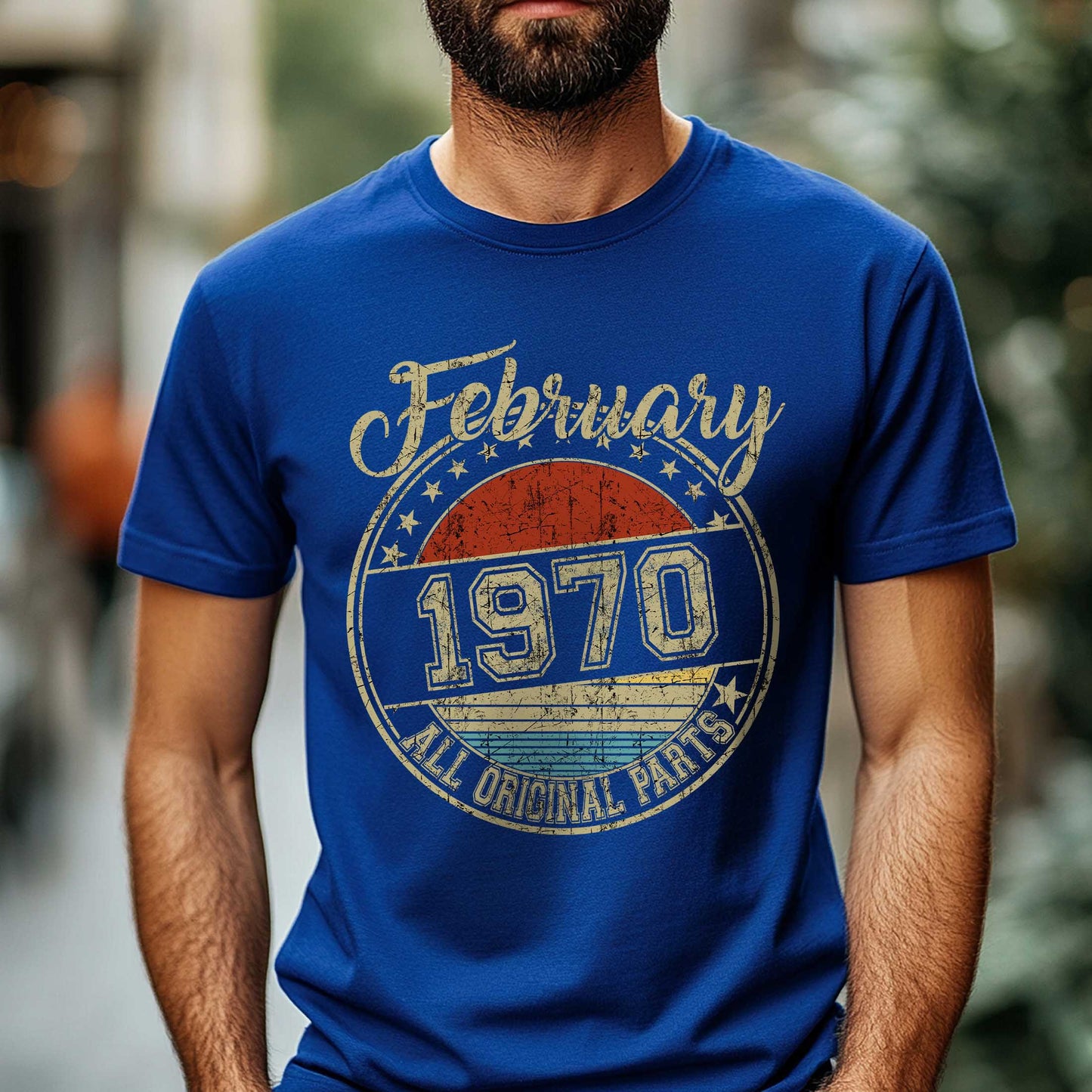 Netecom February 1970 All Original Parts T-Shirt, Retro Birthday Shirt for Men, Perfect Gift for February Birthday