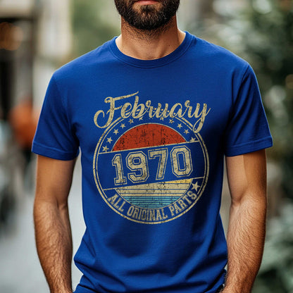 Netecom February 1970 All Original Parts T-Shirt, Retro Birthday Shirt for Men, Perfect Gift for February Birthday