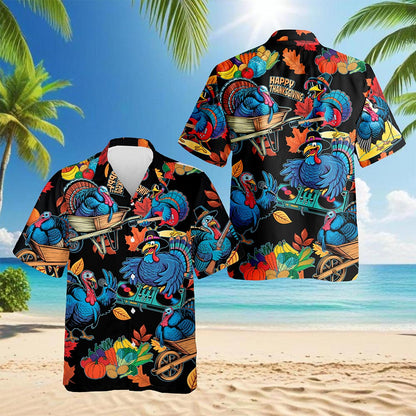 Netecom Happy Turkey Day Hawaiian Shirt for Men Women, Thanksgiving Turkey Music Button Down Summer Beach Shirts, S-5XL