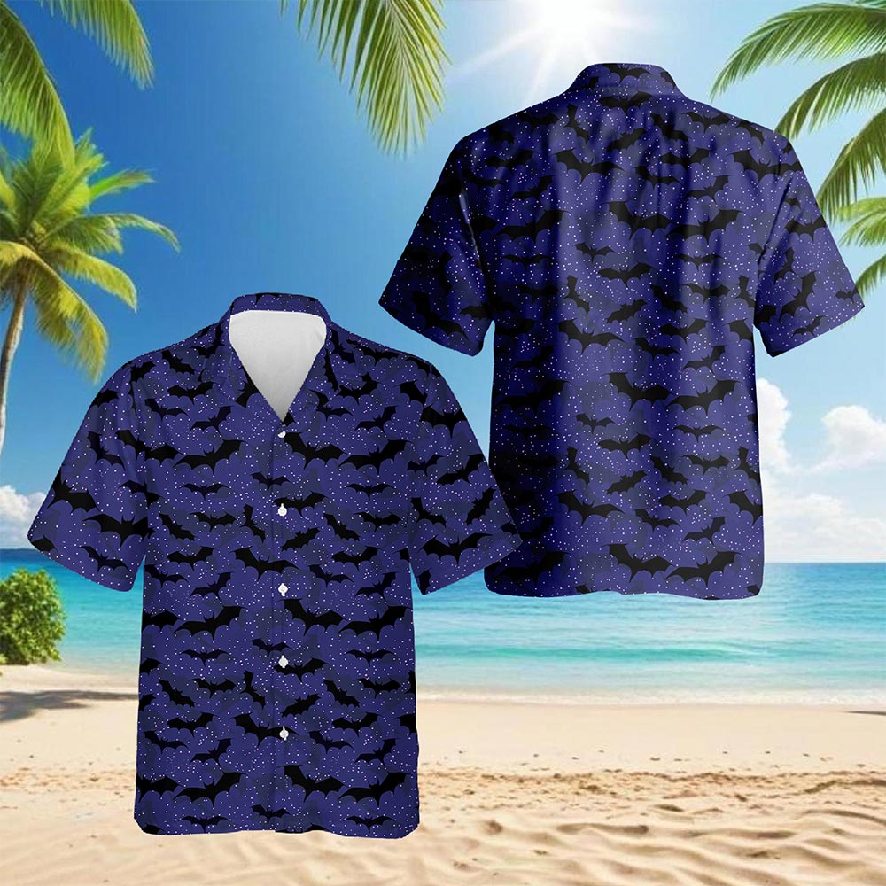 Netecom Halloween Bat Pattern Hawaiian Shirt for Men Women, Spooky Bats Button Down Summer Beach Short Sleeve Shirts, S-5XL