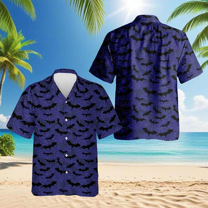 Netecom Halloween Bat Pattern Hawaiian Shirt for Men Women, Spooky Bats Button Down Summer Beach Short Sleeve Shirts, S-5XL