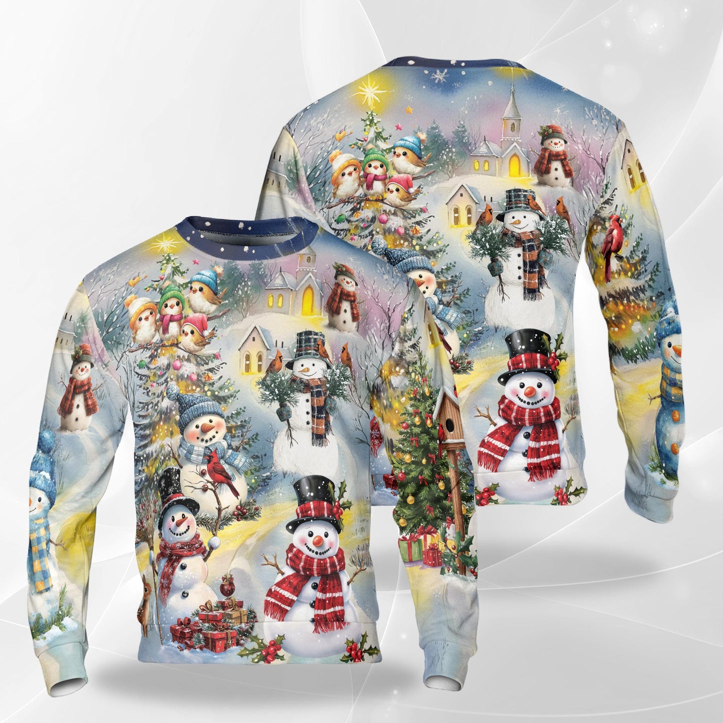 Netecom Christmas Snowman Sweatshirt 3D All Over Print, Cozy Winter Wonderland Design, Crewneck Pullover for Costume Party