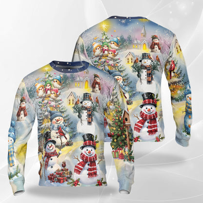 Netecom Christmas Snowman Sweatshirt 3D All Over Print, Cozy Winter Wonderland Design, Crewneck Pullover for Costume Party
