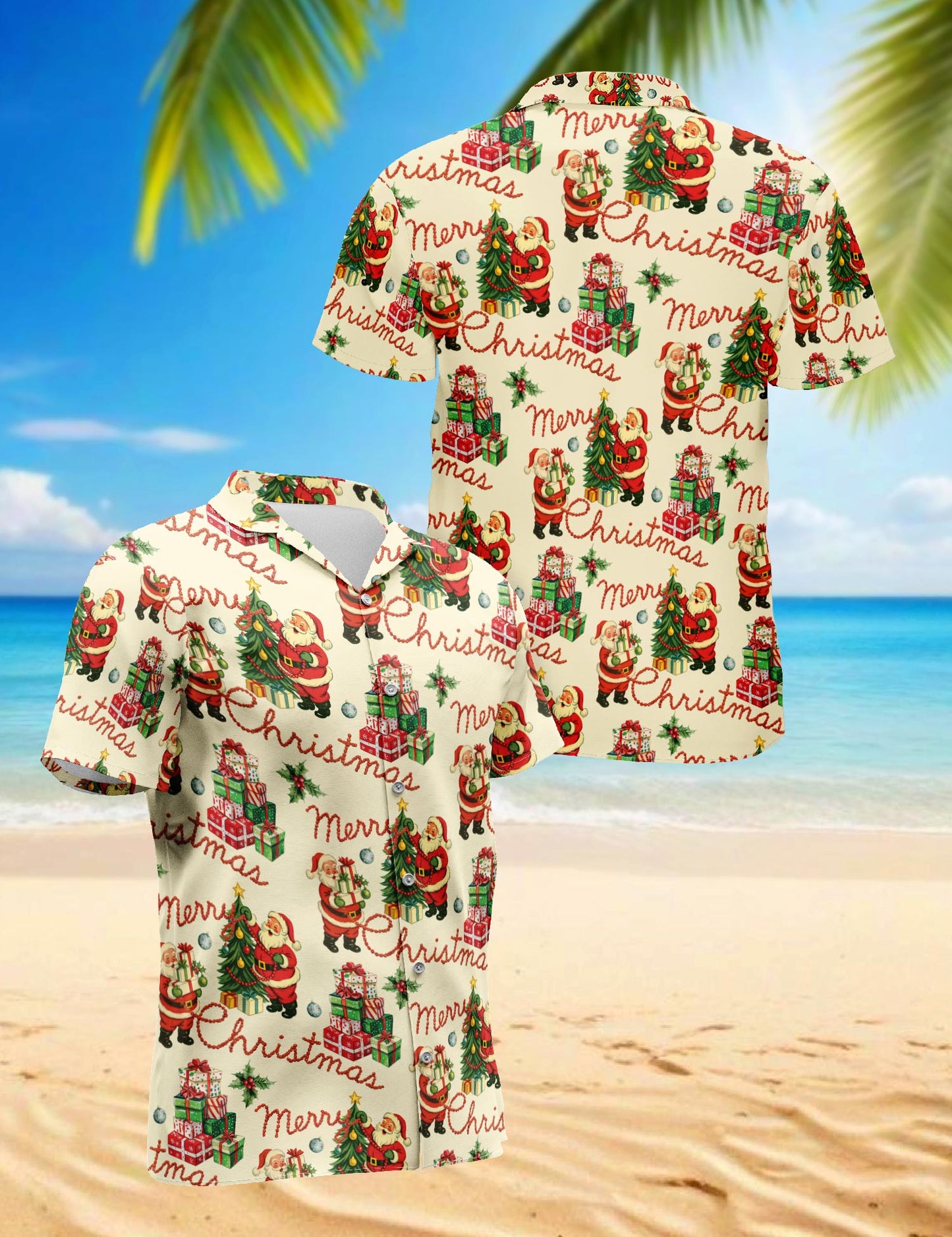 Netecom Santa Claus Hawaiian Shirt for Men Women, Merry Christmas Button Down Summer Beach Short Sleeve Shirts, S-5XL