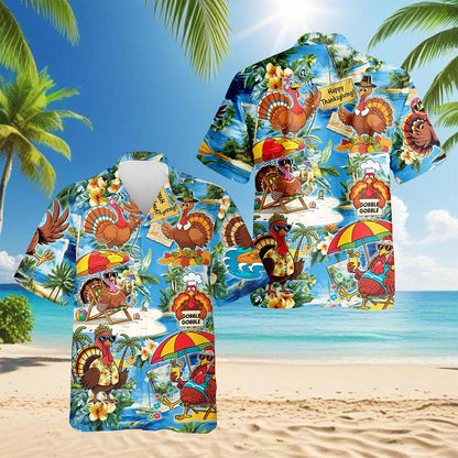 Netecom Turkey Happy Thanksgiving Hawaiian Shirt for Men Women, Funny Turkey Button Down Summer Beach Shirts, S-5XL