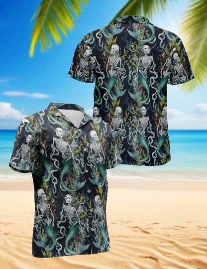 Netecom Devil Mermaids Hawaiian Shirt for Men, Mermaids Lover Gifts, Mythical Creatures Button Down Summer Beach Shirts