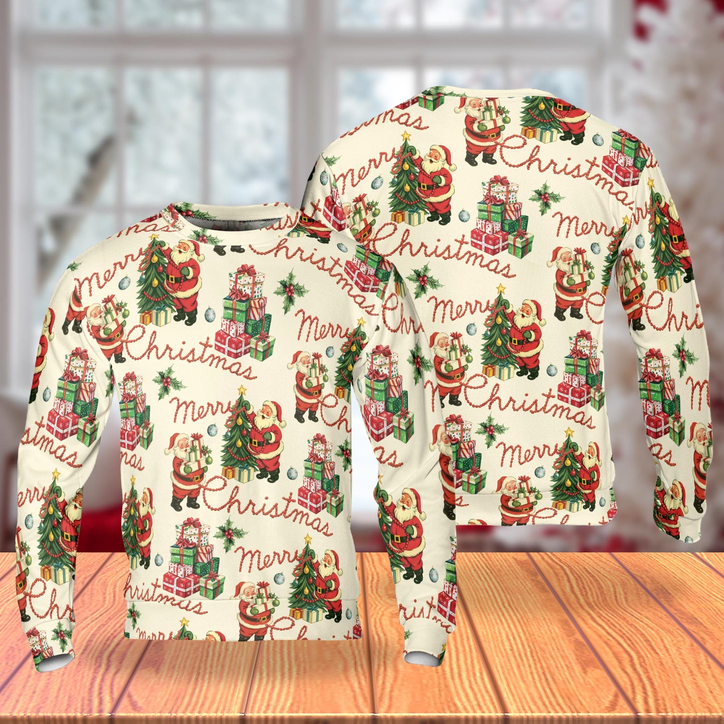 Netecom Retro Merry Christmas Santa Sweatshirt 3D All Over Print – Unisex Crewneck Pullover, Lightweight Fleece Casual Outfit