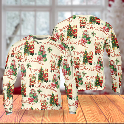 Netecom Retro Merry Christmas Santa Sweatshirt 3D All Over Print – Unisex Crewneck Pullover, Lightweight Fleece Casual Outfit