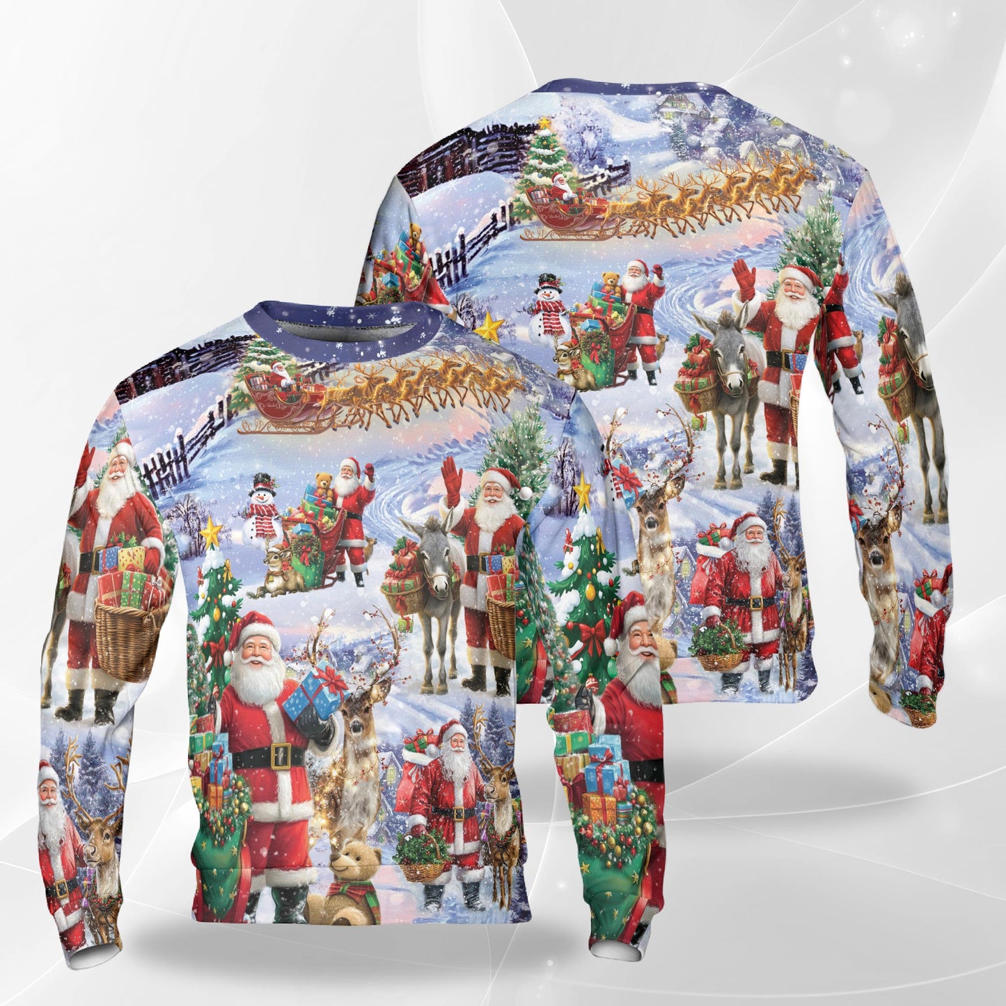 Netecom Santa Clause Christmas Sweatshirt 3D All Over Print, Cozy Holiday Scenes Design, Crewneck Pullover for Costume Party