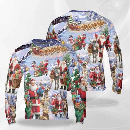 Netecom Santa Clause Christmas Sweatshirt 3D All Over Print, Cozy Holiday Scenes Design, Crewneck Pullover for Costume Party