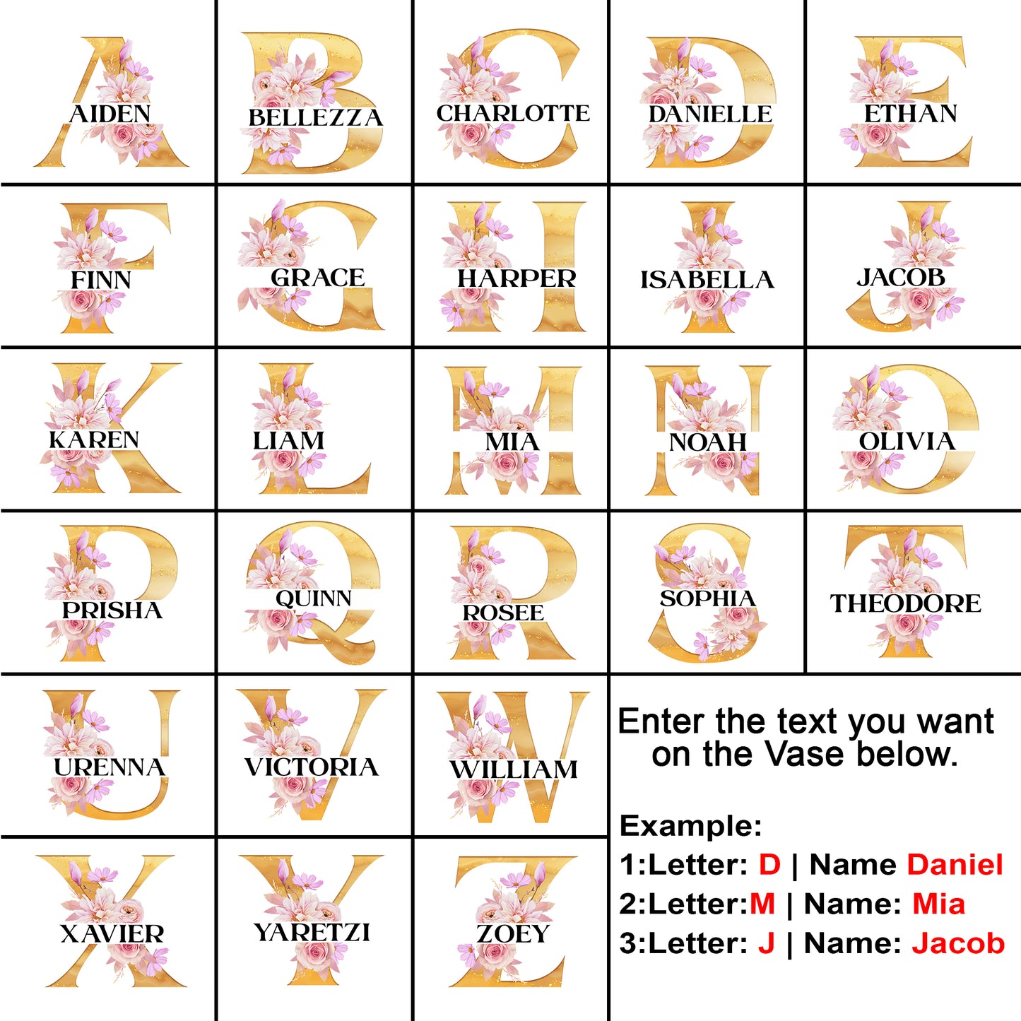 Netecom Custom Name Ceramic Flower Jug, Gold Letter Monogram Vase, Unique Personalized Gift for Birthday, Housewarming, or Holiday Season